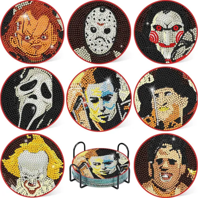 Figured'Art Halloween onderzetters diamond painting 10x10cm hout