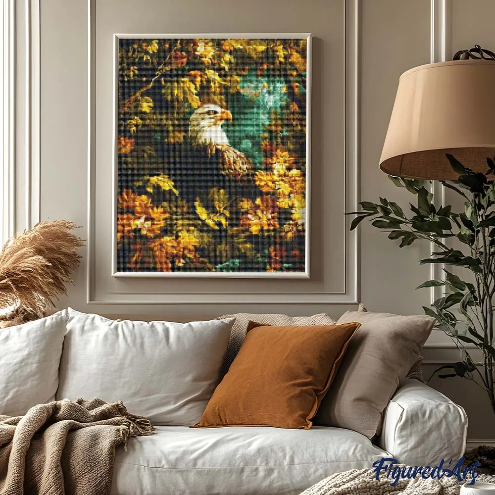 Figured'Art Diamond Painting Adelaar Gouden Bladeren vierkant