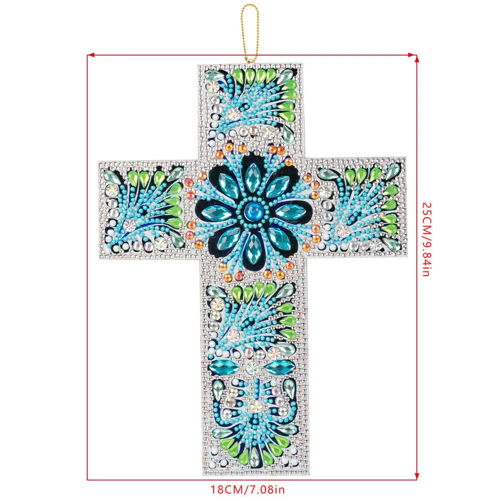 Figured'Art Blauwe Kruis hanger diamond painting 25x18cm strass