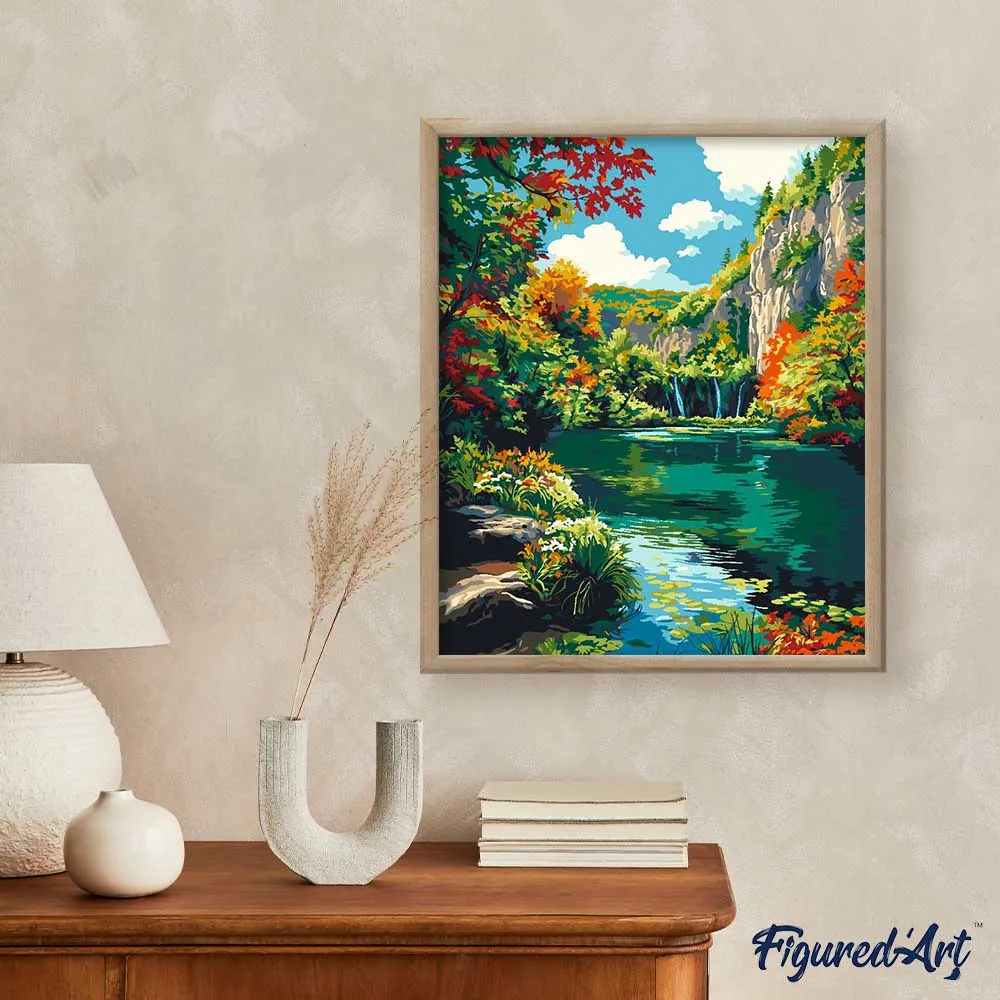 Figured'Art Smaragdmeer herfst schilderen op nummer 40x50 landschap