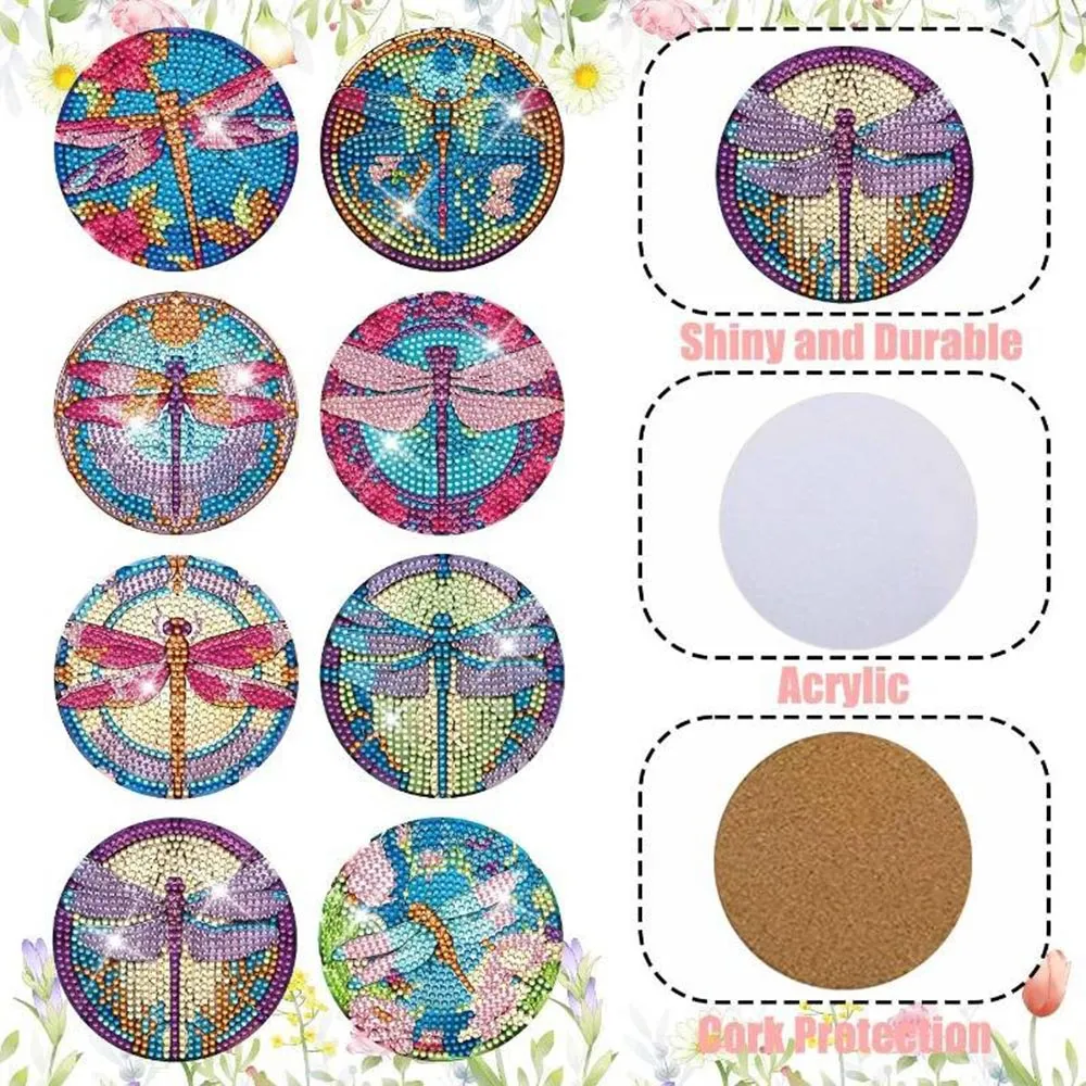 Figured'Art Libellen diamond painting onderzetters 10x10 cm 8 stuks
