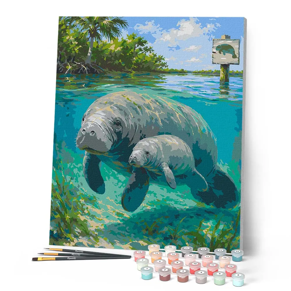 Figured'Art Zeekoe en Baby schilderen op nummer 40x50 cm acryl