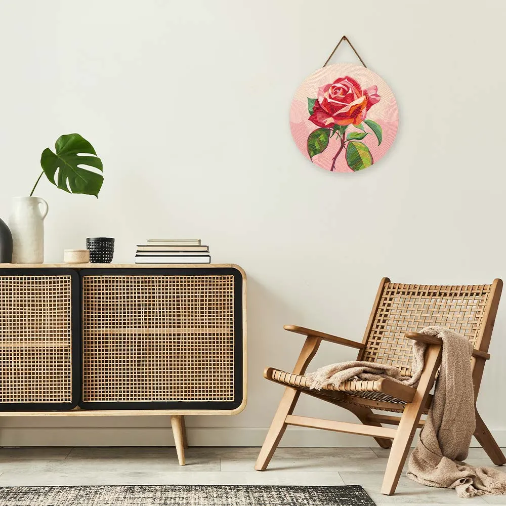 Figured'Art Rode roos diamond painting houten schijf 30 cm