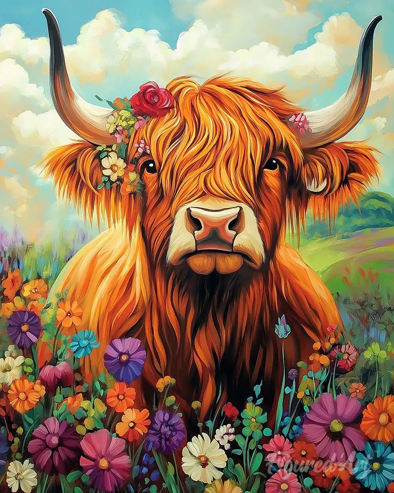 Figured'Art Schotse Hooglander schilderen op nummer 40x50 cm