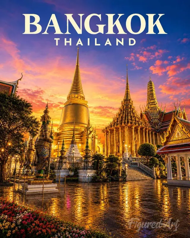 Figured'Art Bangkok, Tempel van de Smaragdgroene Boeddha Schilderen op Nummer 40x50cm