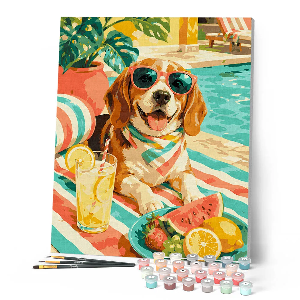 Figured'Art Zomers Kwispelen schilderen op nummer hond 40x50 cm