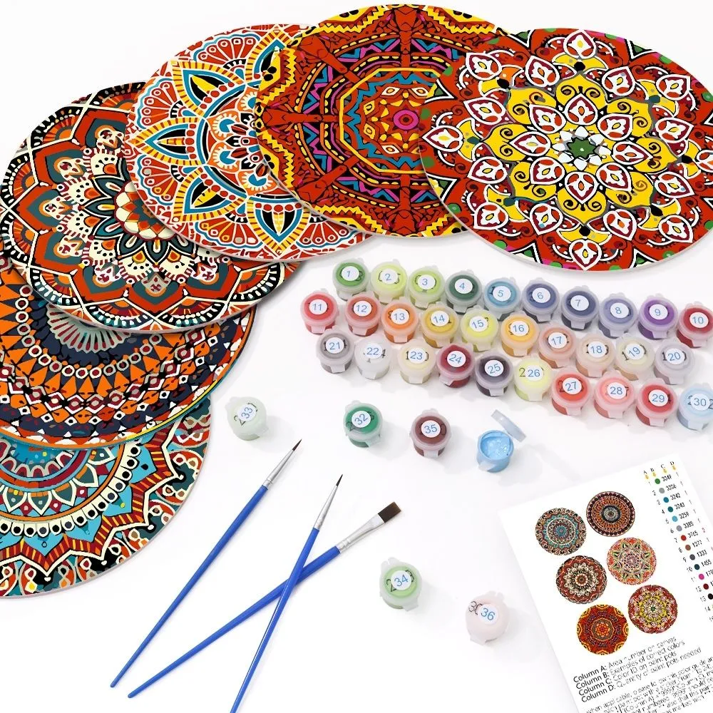 Figured'Art Boheemse Mandala Rond schilderen op nummer 20 cm 6 stuks