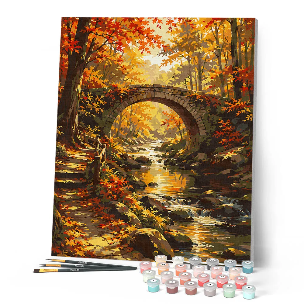 Figured'Art Brug in Herfstbos schilderen op nummer 40x50cm herfst