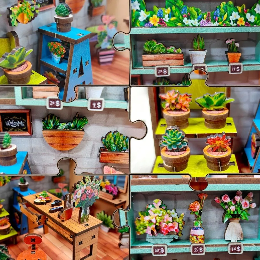 Figured'Art Hoek van de Bloemenwinkel Miniatuurhuisje 3D Puzzel 156