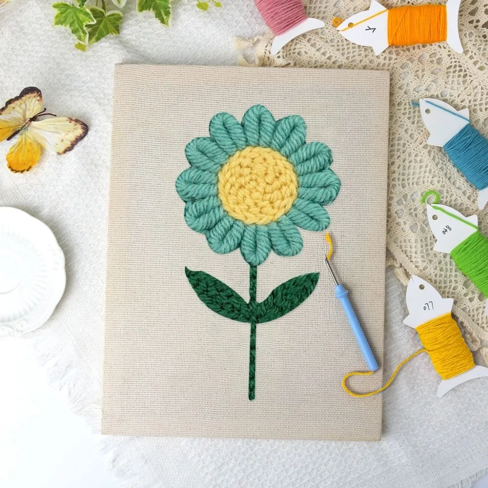 Figured'Art Blauwe Lucht Bloem punch needle pakket 20x30cm frame