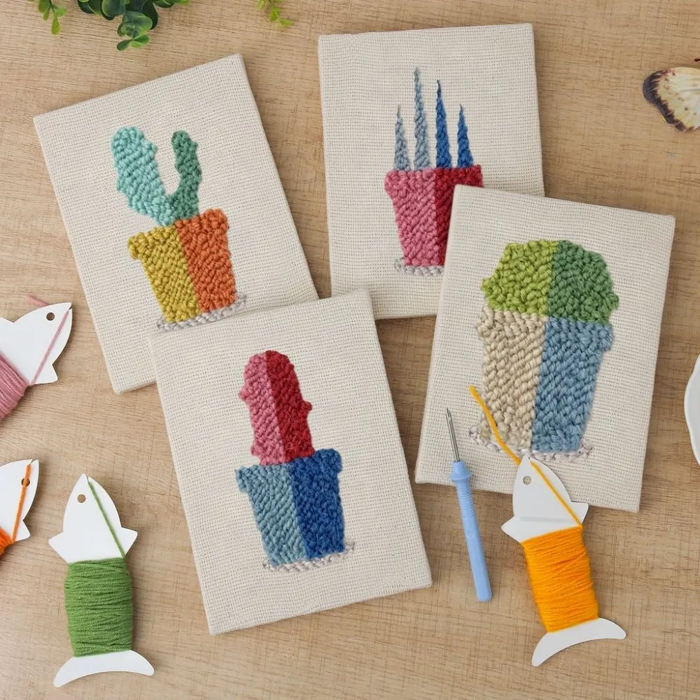 Figured'Art Punch Needle Kleurrijke Planten set 4 stuks 15x20cm