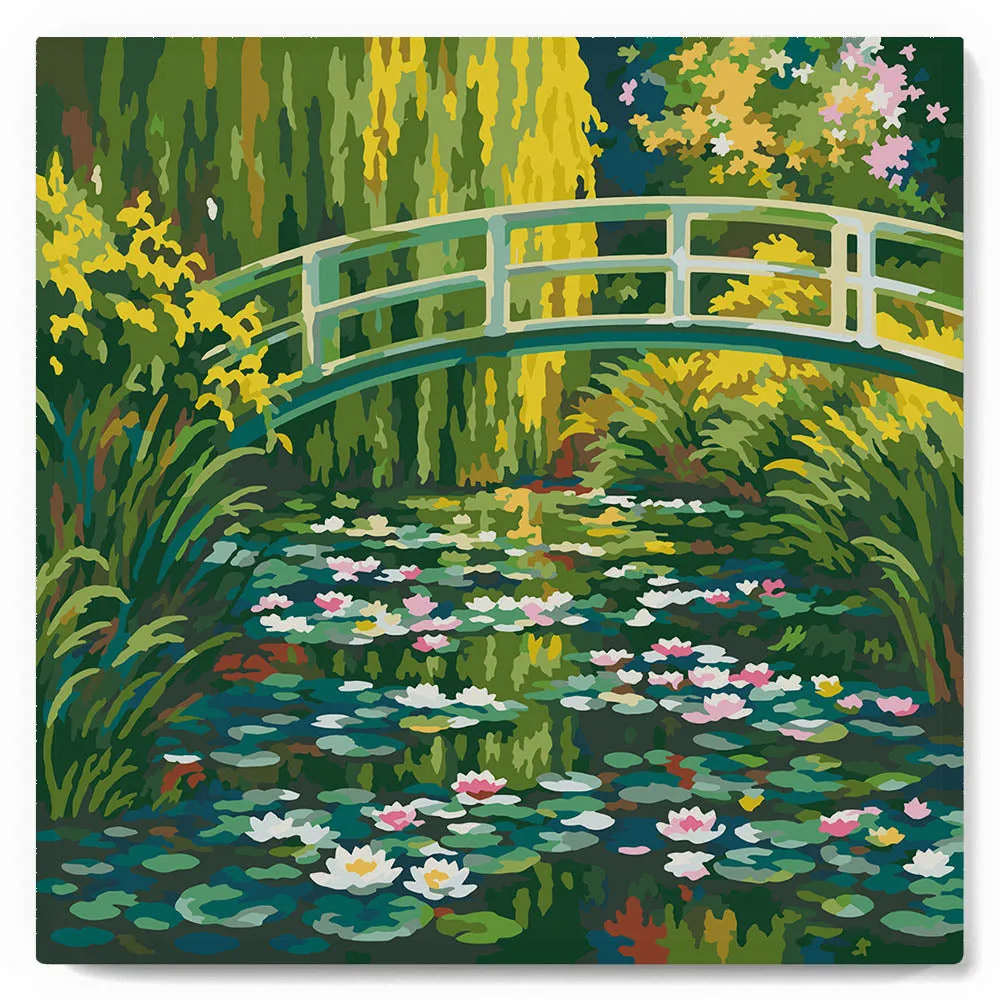 Figured'Art Waterlelies en Japanse brug Monet mini schilderij 20x20 cm