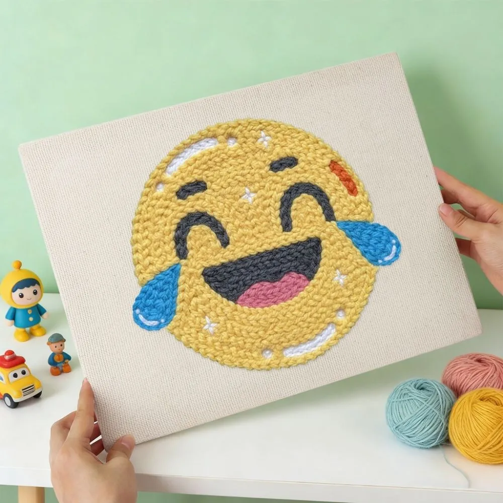 Figured'Art Emoji Plezier punch needle pakket 20x30 cm katoen