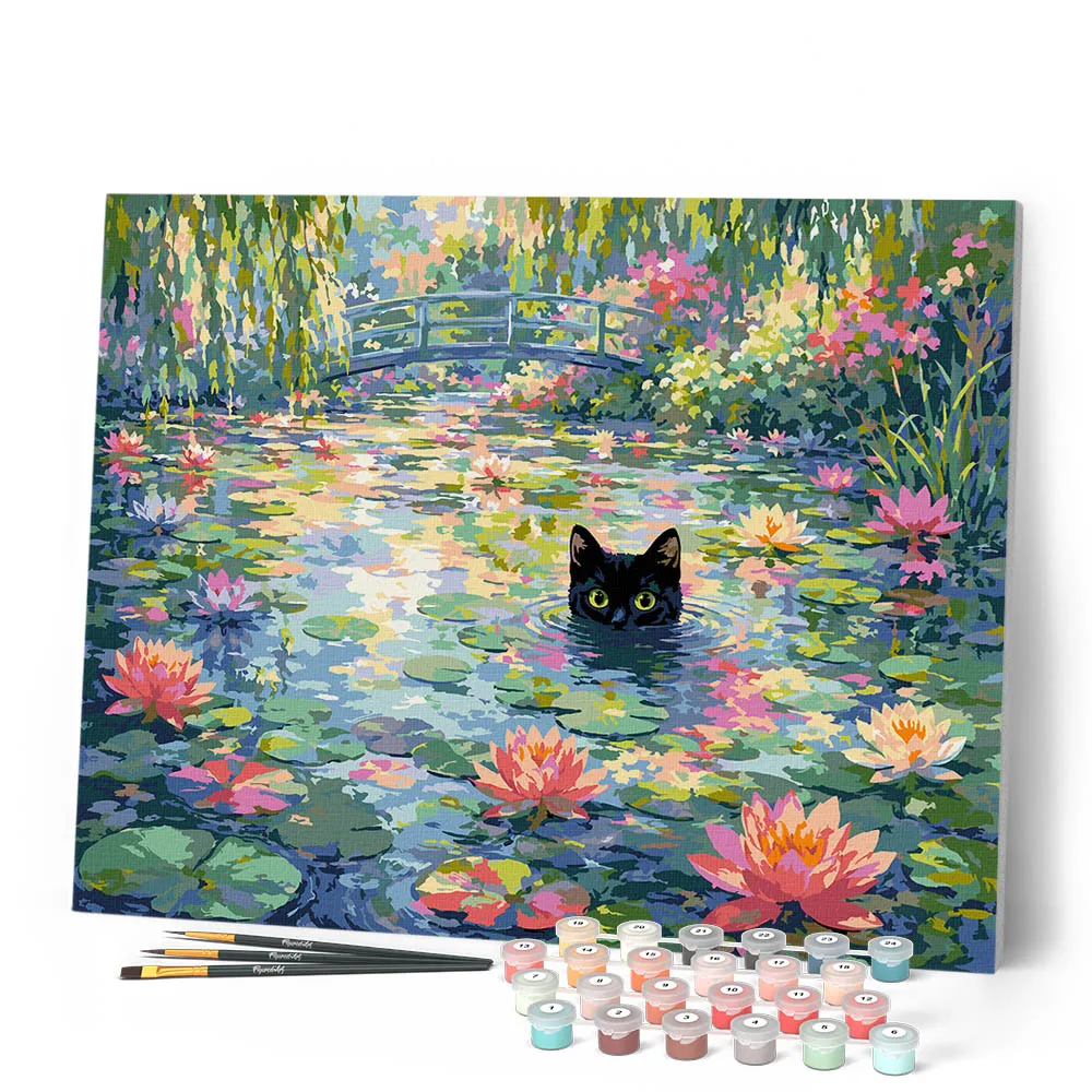 Figured'Art Zwarte leliekat schilderen op nummer 40x50cm kat