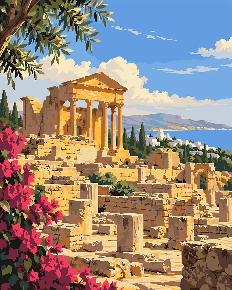 Figured'Art Dougga Tunesië schilderen op nummer 40x50cm linnen canvas