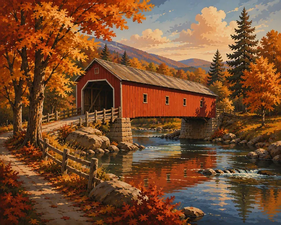 Figured'Art Overdekte Brug in de Herfst diamond painting herfst