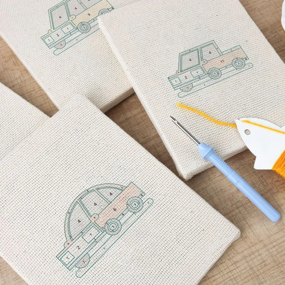 Figured'Art Punch Needle Auto Collectie borduurset 4 stuks 15x20cm katoen