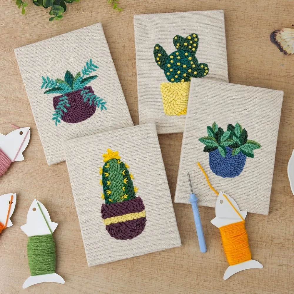 Figured'Art Punch Needle set Moderne Plantenpotten 4 stuks frames