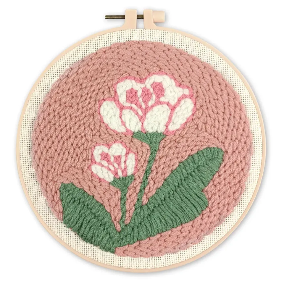 Figured'Art Witte bloemen 2 punch needle pakket 20x20 cm wol