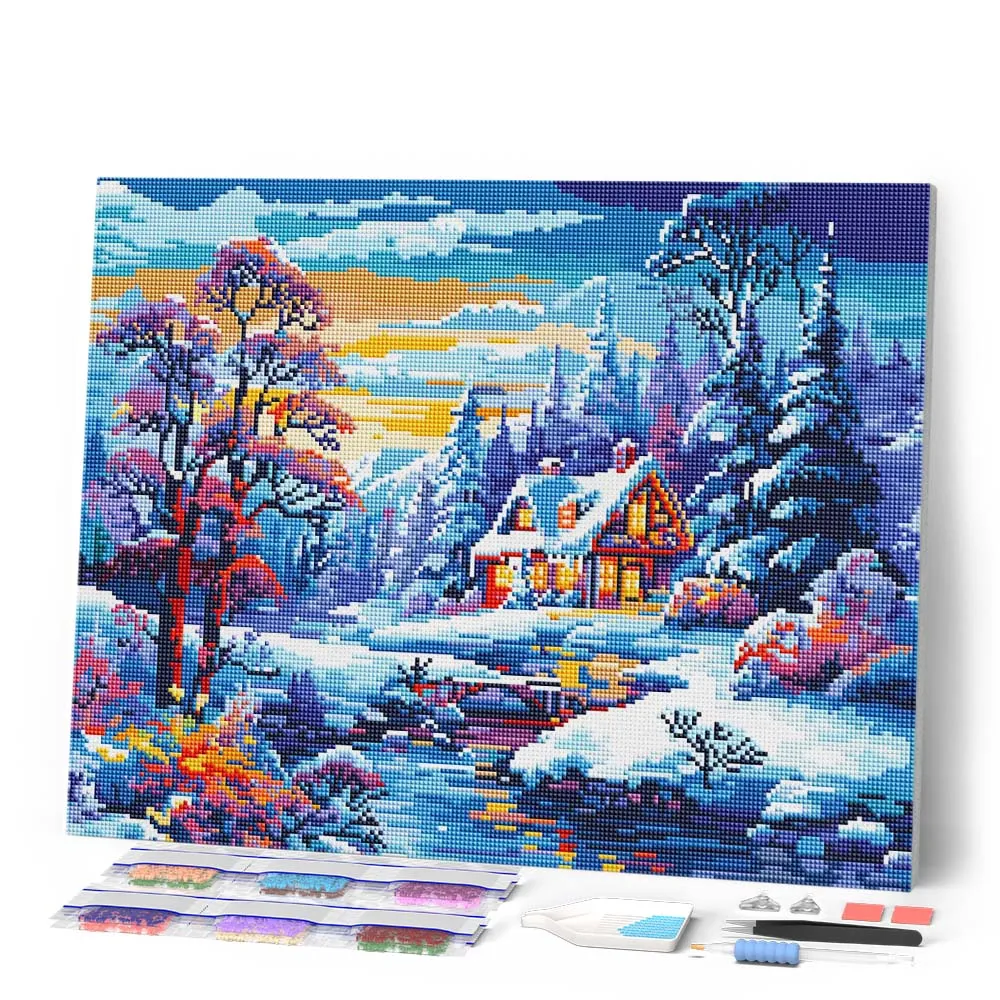 Figured'Art Diamond Painting Winterhuisje Rivier 40x50 ingelijst