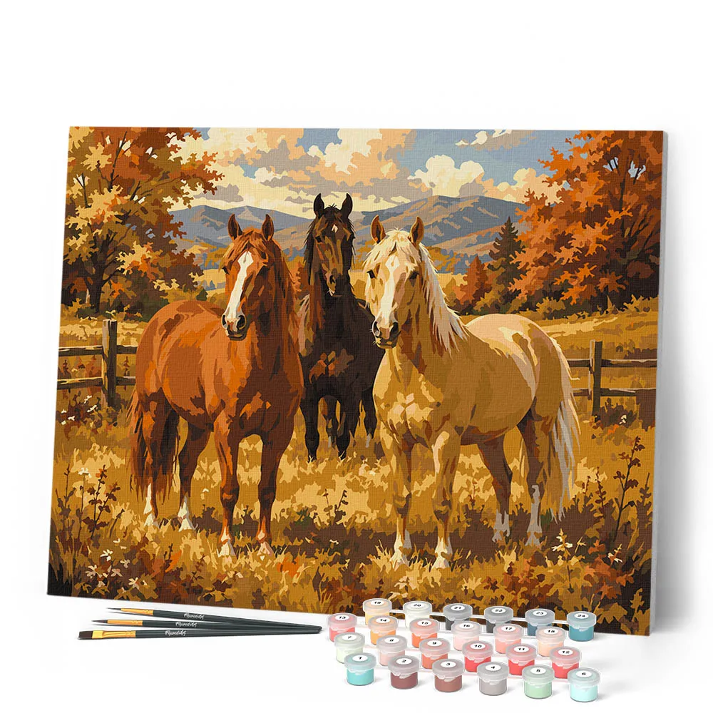Figured'Art Paarden op de Herfstweide schilderij schilderen op nummer 40x50 cm