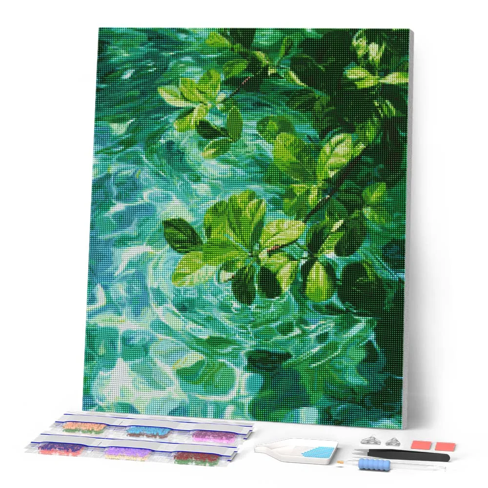 Figured'Art Bladeren op kristalhelder water diamond painting full drill