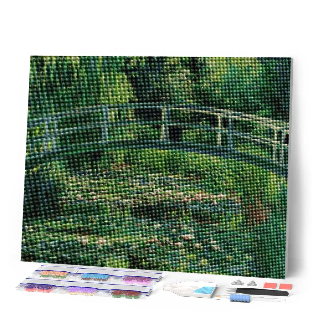 Figured'Art Waterlelies en Japanse brug Monet diamond painting 40x50cm