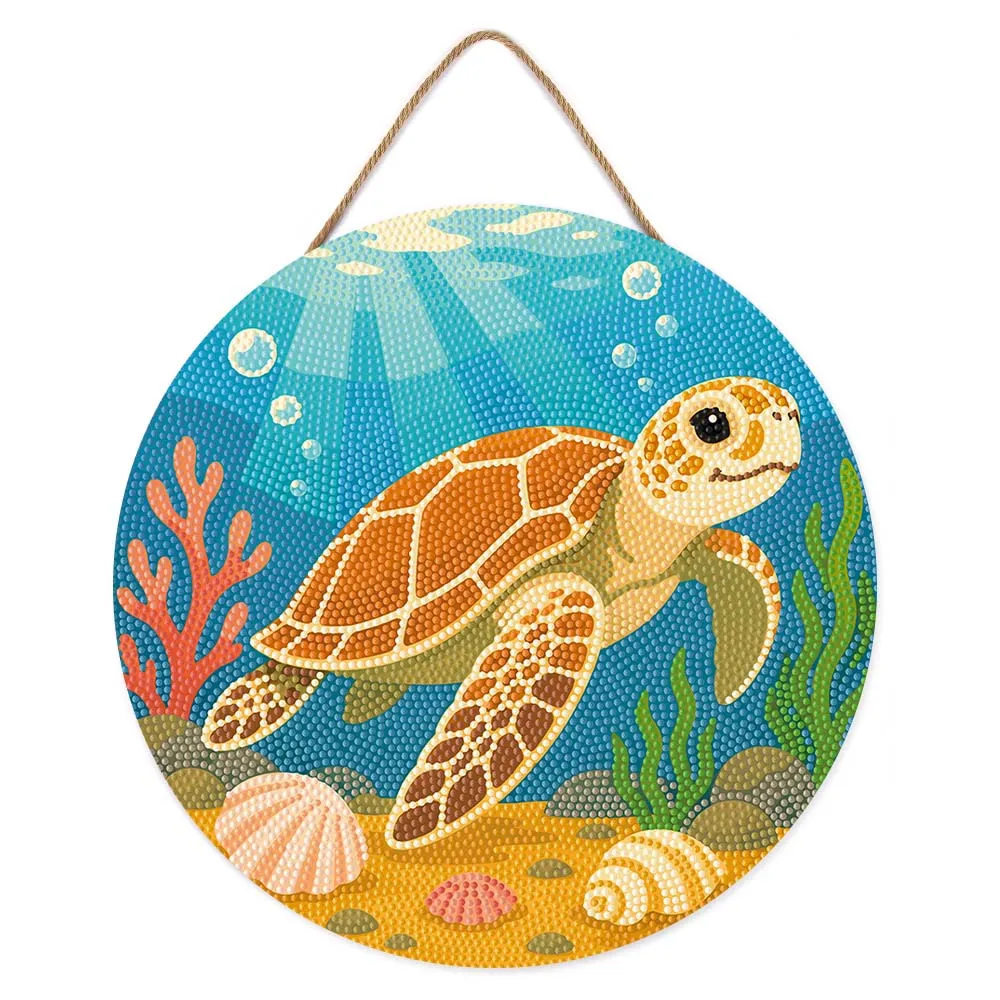 Figured'Art Diamond Painting Schildpad houten schijf 30cm rond