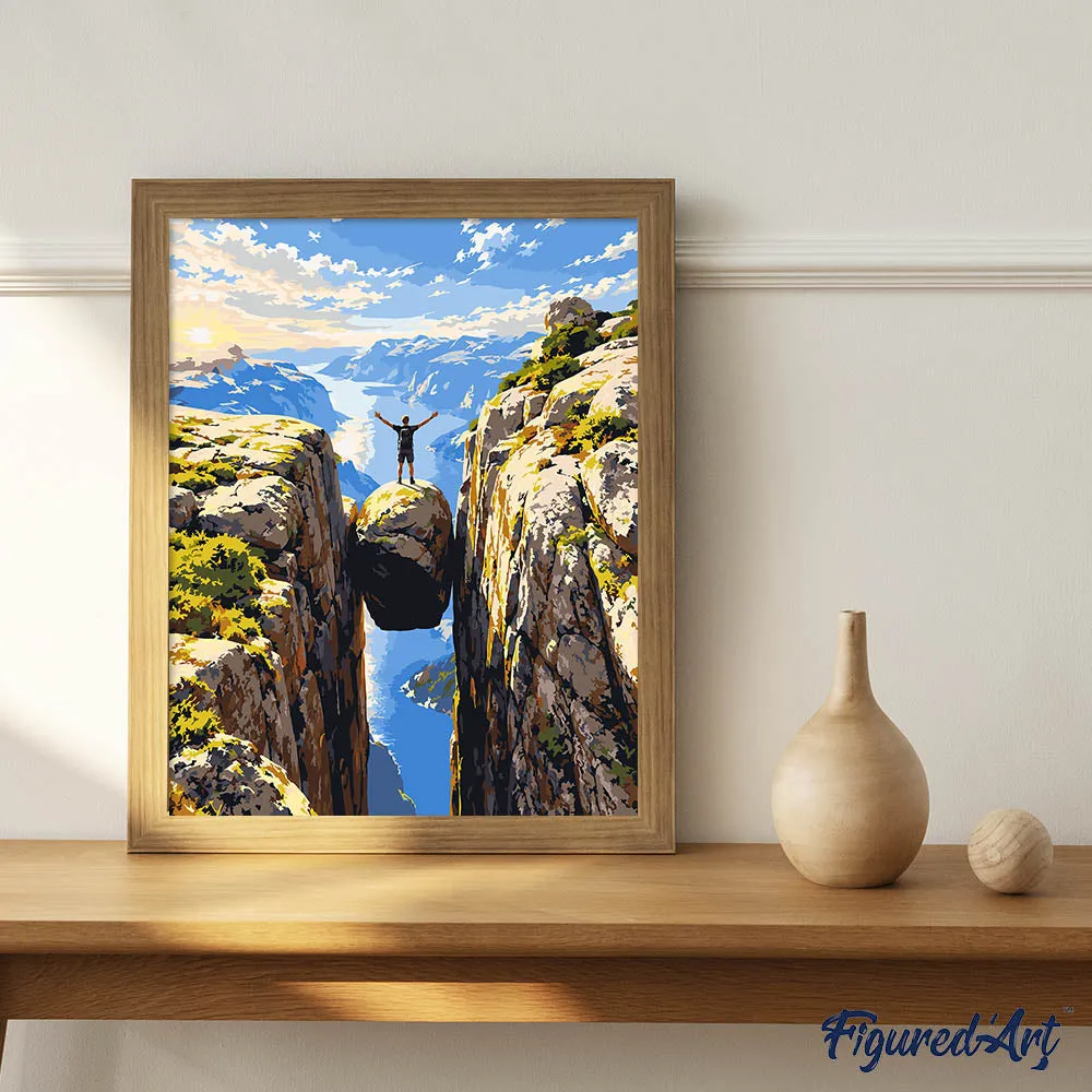 Figured'Art Kjeragbolten Noorwegen schilderen op nummer 40x50 cm linnen