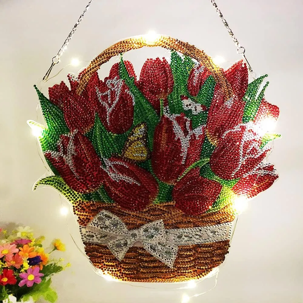 Figured'Art Tulpen diamond painting deurhanger 28x28cm LED
