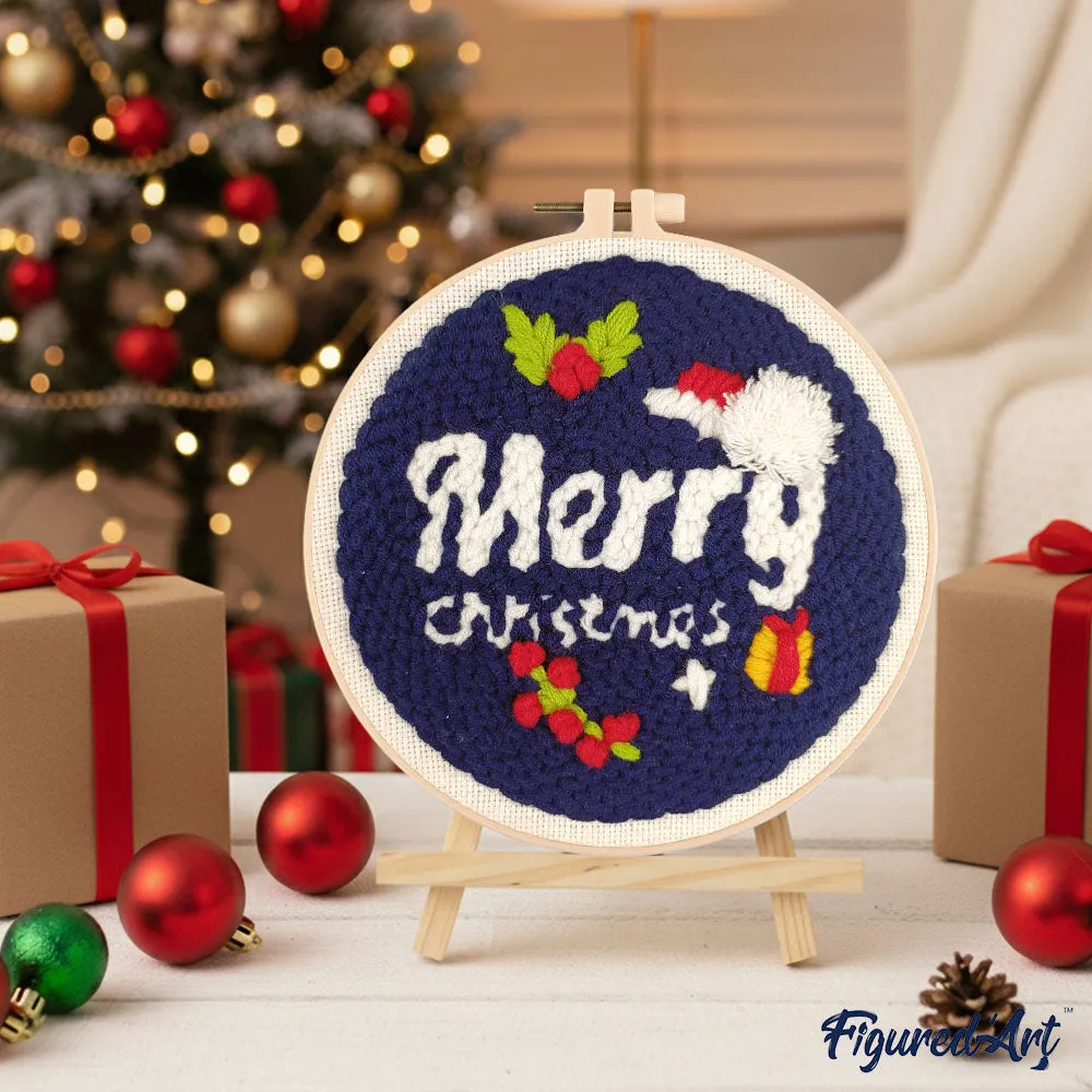 Figured'Art Vrolijk Kerstfeest punch needle pakket 20cm