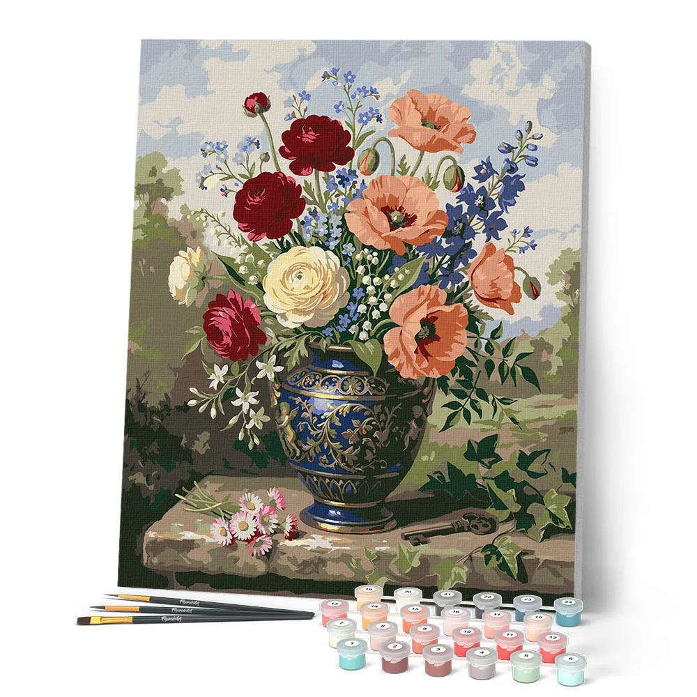 Figured'Art Bloemen in Blauwe Vaas schilderen op nummer 40x50cm