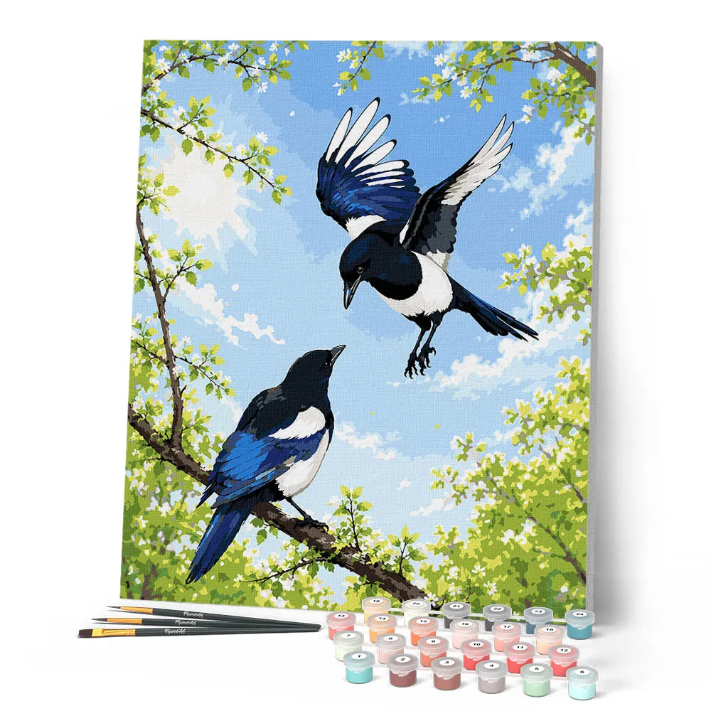 Figured'Art Lente-eksters schilderen op nummer 40x50 cm vogels