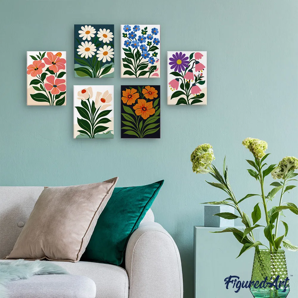 Figured'Art Grafische Bloemen mini schilderen op nummer 6 stuks