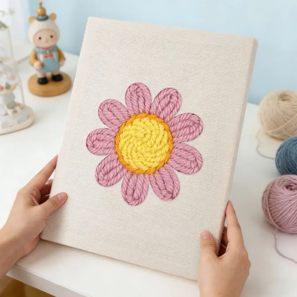 Figured'Art Roze Madeliefje punch needle pakket 20x30cm bloemen