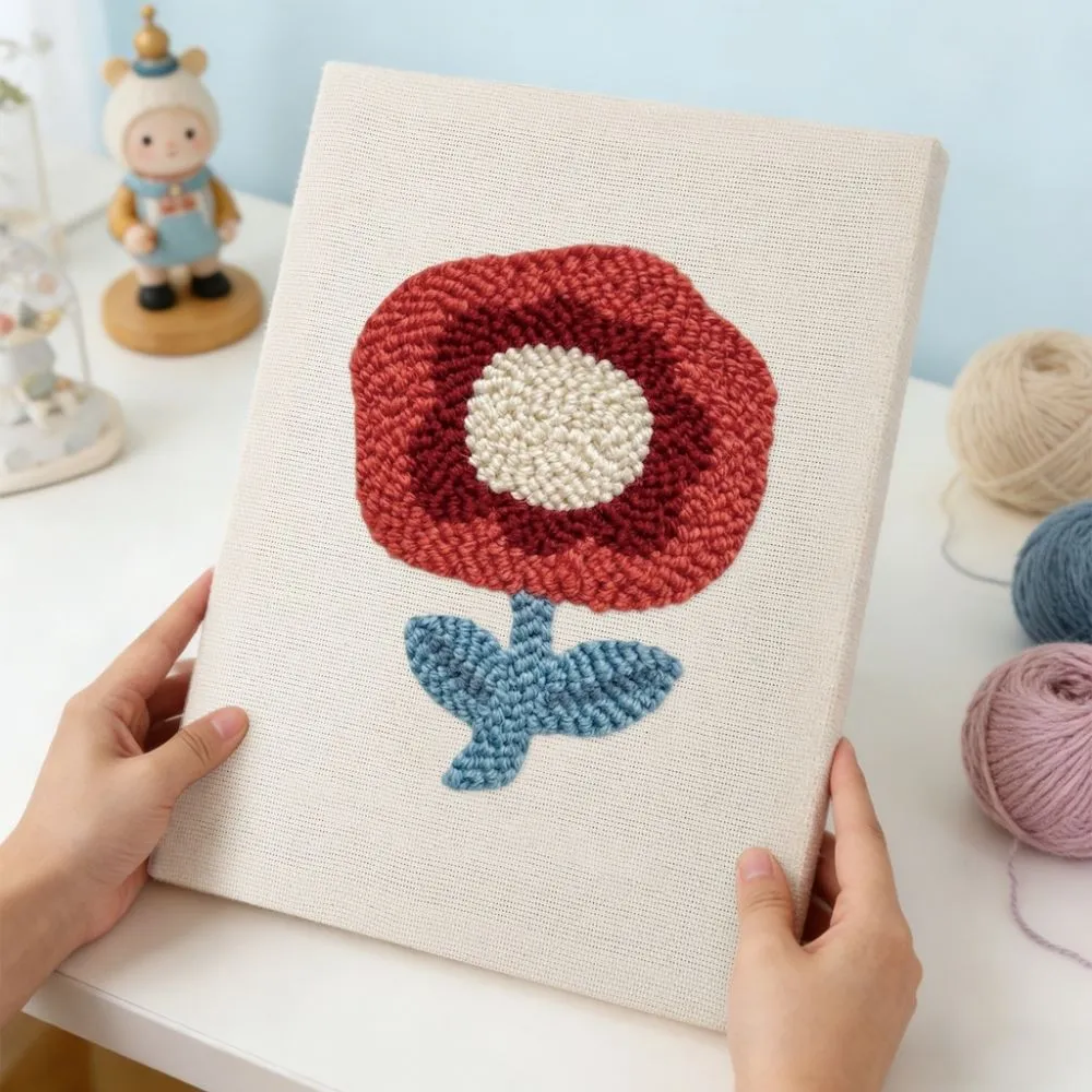 Figured'Art Karmozijnrode Bloei punch needle pakket 20x30cm met frame