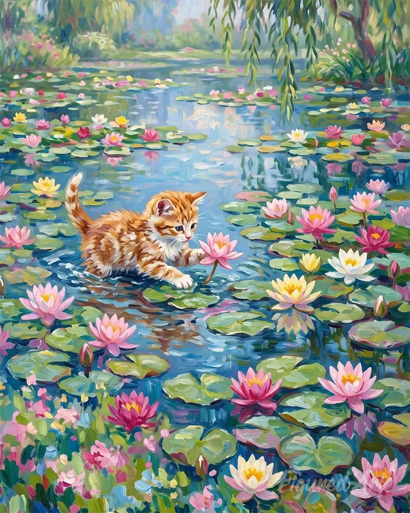 Figured'Art Nieuwsgierige Snorharen schilderen op nummer 40x50cm kat