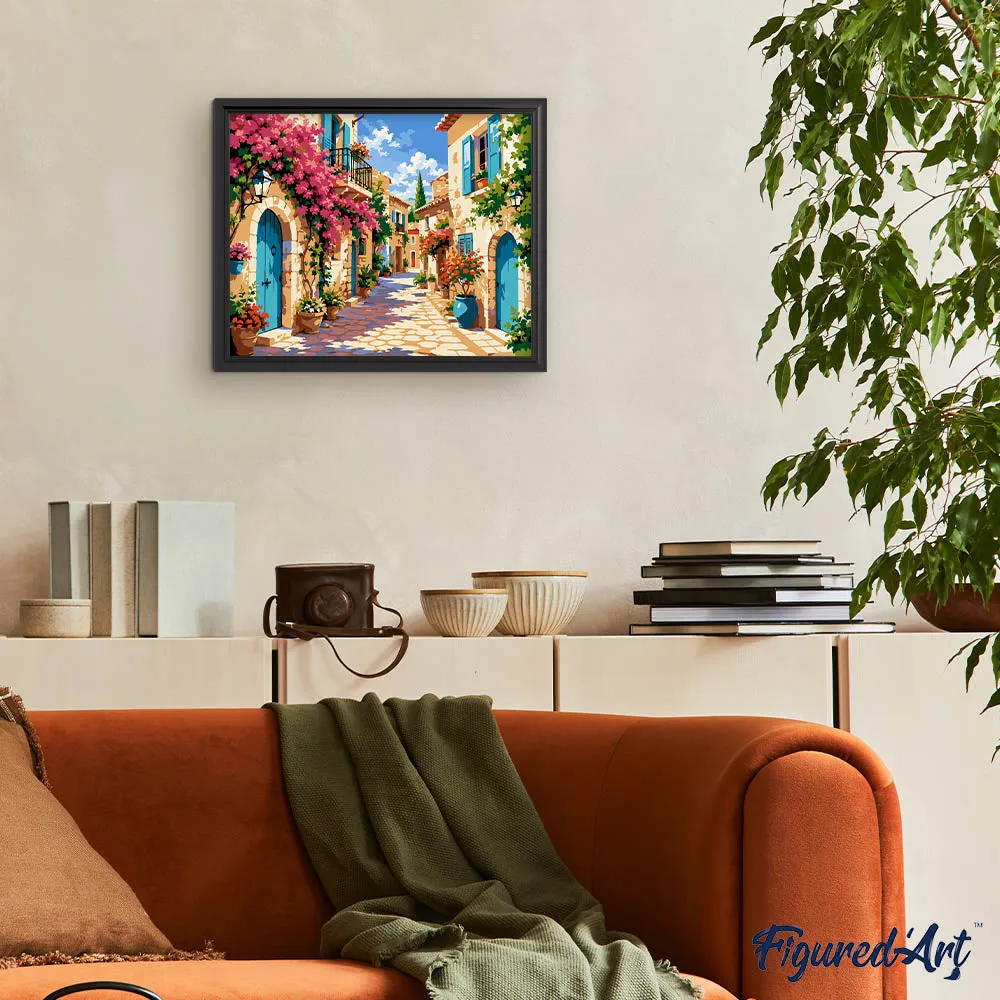Figured'Art Bloeiend Mediterraans Dorp schilderen op nummer 40x50 zomer