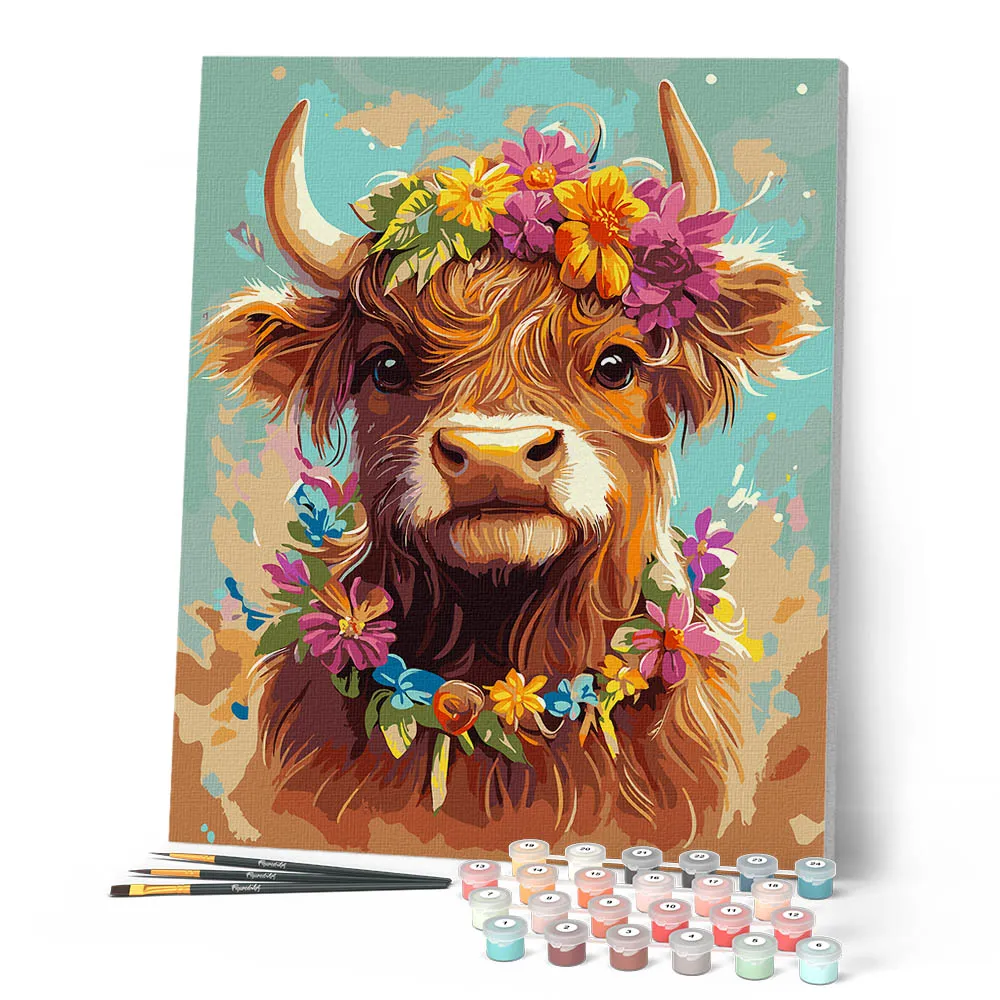 Figured'Art Schotse Hooglander Tuinkoningin schilderen op nummer 40x50