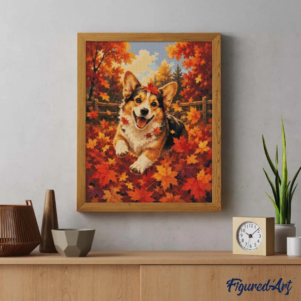 Figured'Art Vrolijke Corgi diamond painting 40x50cm rond