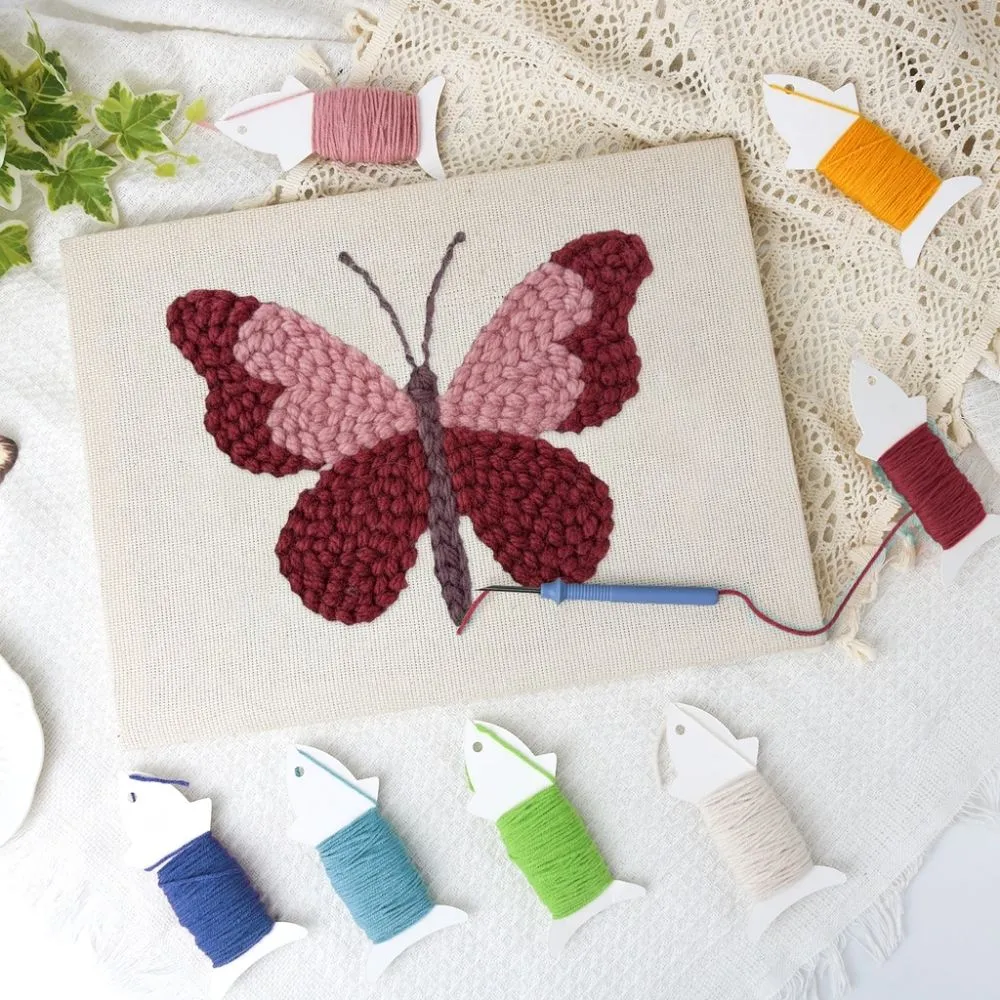 Figured'Art Roze Vlinder punch needle pakket 20x30cm katoen