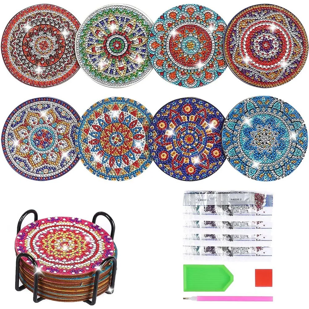 Figured'Art Mandala diamond painting onderzetters 8 stuks kurk