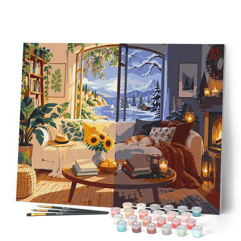 Figured'Art Van Zomer tot Winter in de Woonkamer schilderen op nummer 40x50 cm