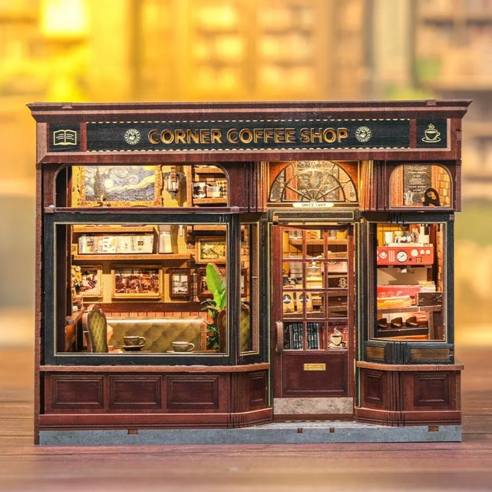 Figured'Art Miniatuurhuisje Hoekcafé bouwpakket met licht