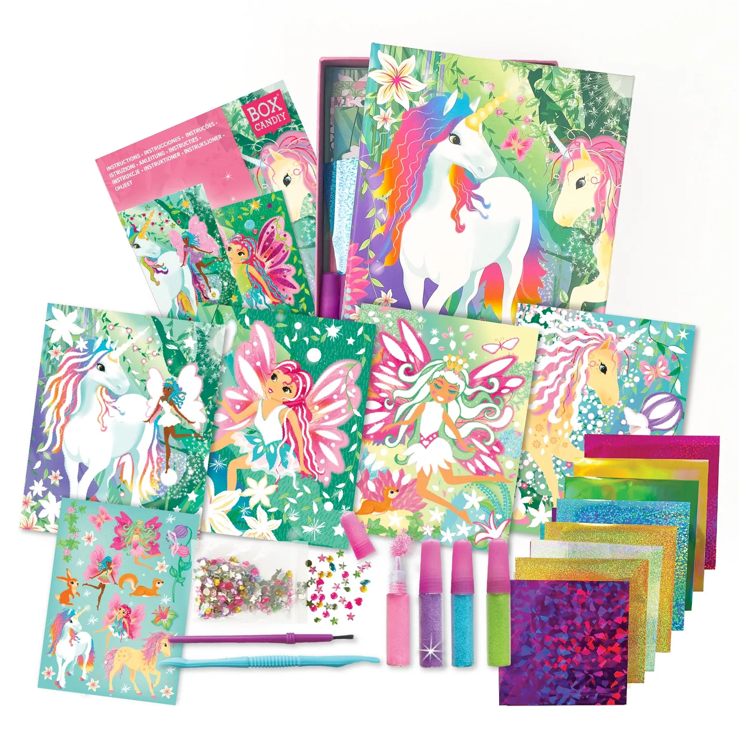 Box Candiy Magical Unicorns Sand Foil Art knutselset 4 kaarten