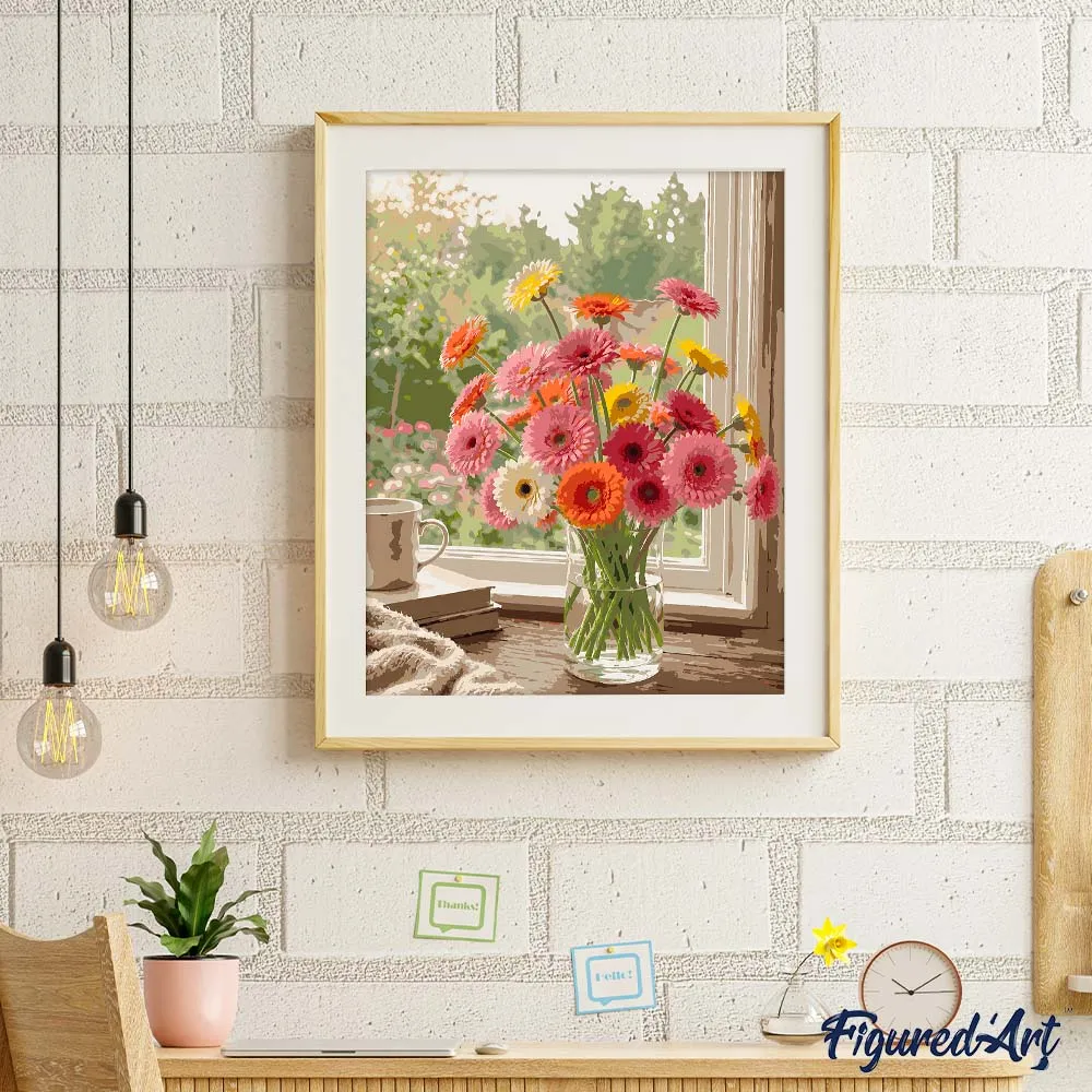 Figured'Art Vrolijke gerbera's schilderen op nummer 40x50 cm