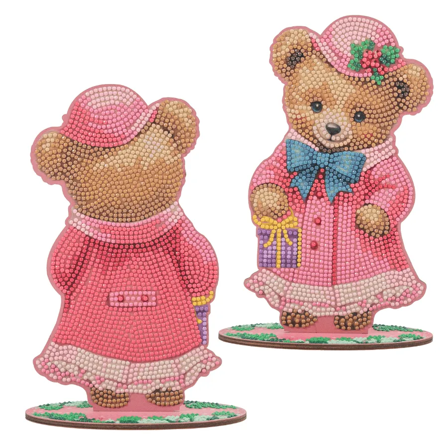 Craft Buddy Crystal Art Victorian Teddy Bears houten figuren set van 2 vintage