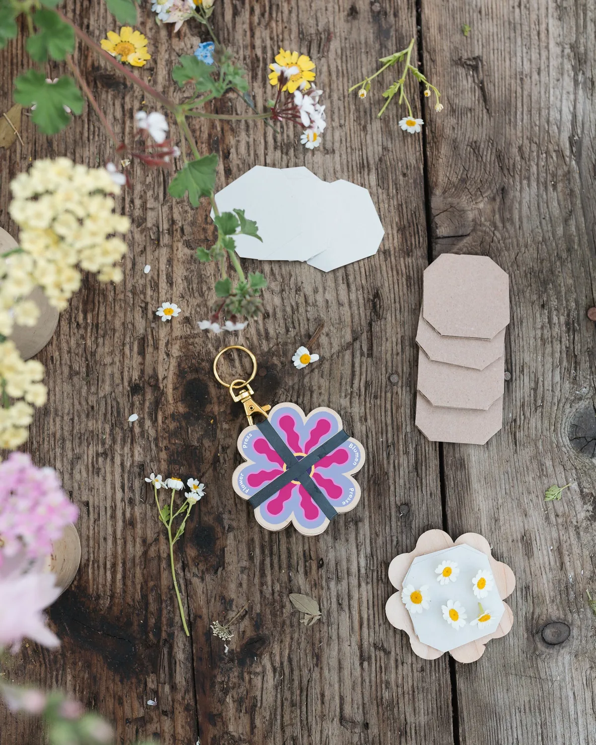 Studio Wald Keyring Flower Press 02 bloemenpers blauw