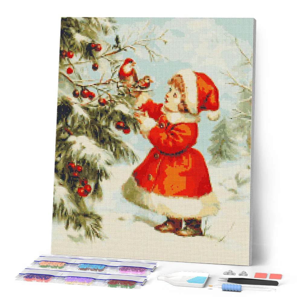 Figured'Art Schattig Kerstmeisje 2 diamond painting 40x50cm vierkant
