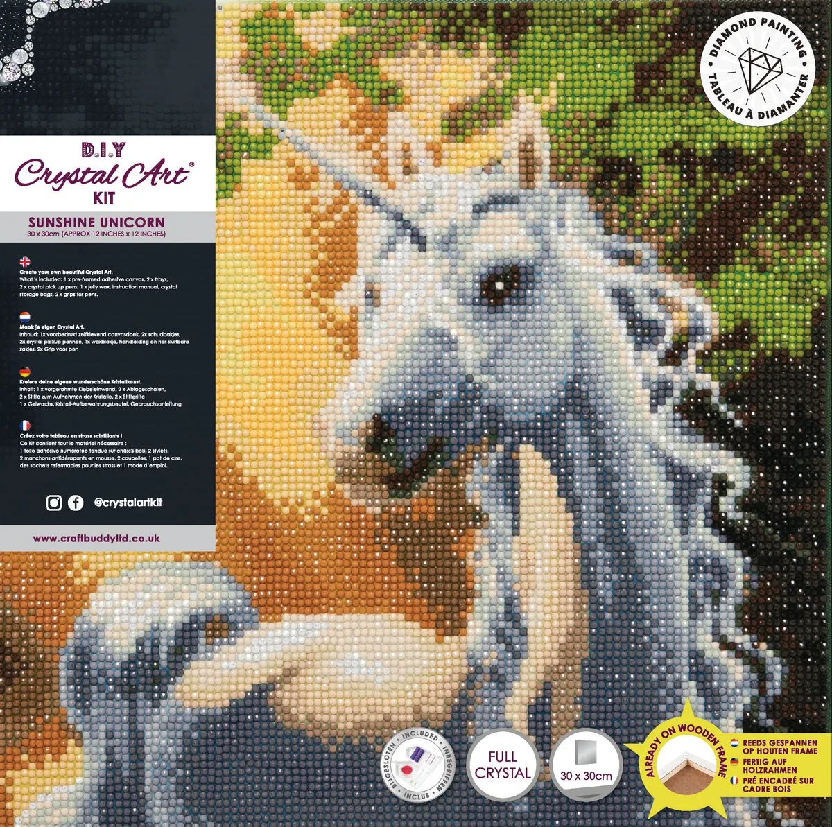Craft Buddy Crystal Art Sunshine Unicorn diamond painting 30x30cm met frame